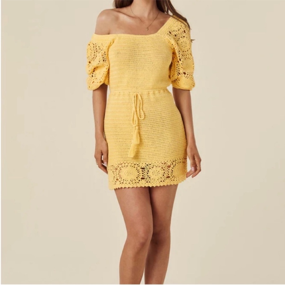 NWT Spell Crochet Doily Puff Sleeve Grannycore Cottagecore Mini Dress Small - Picture 13 of 13